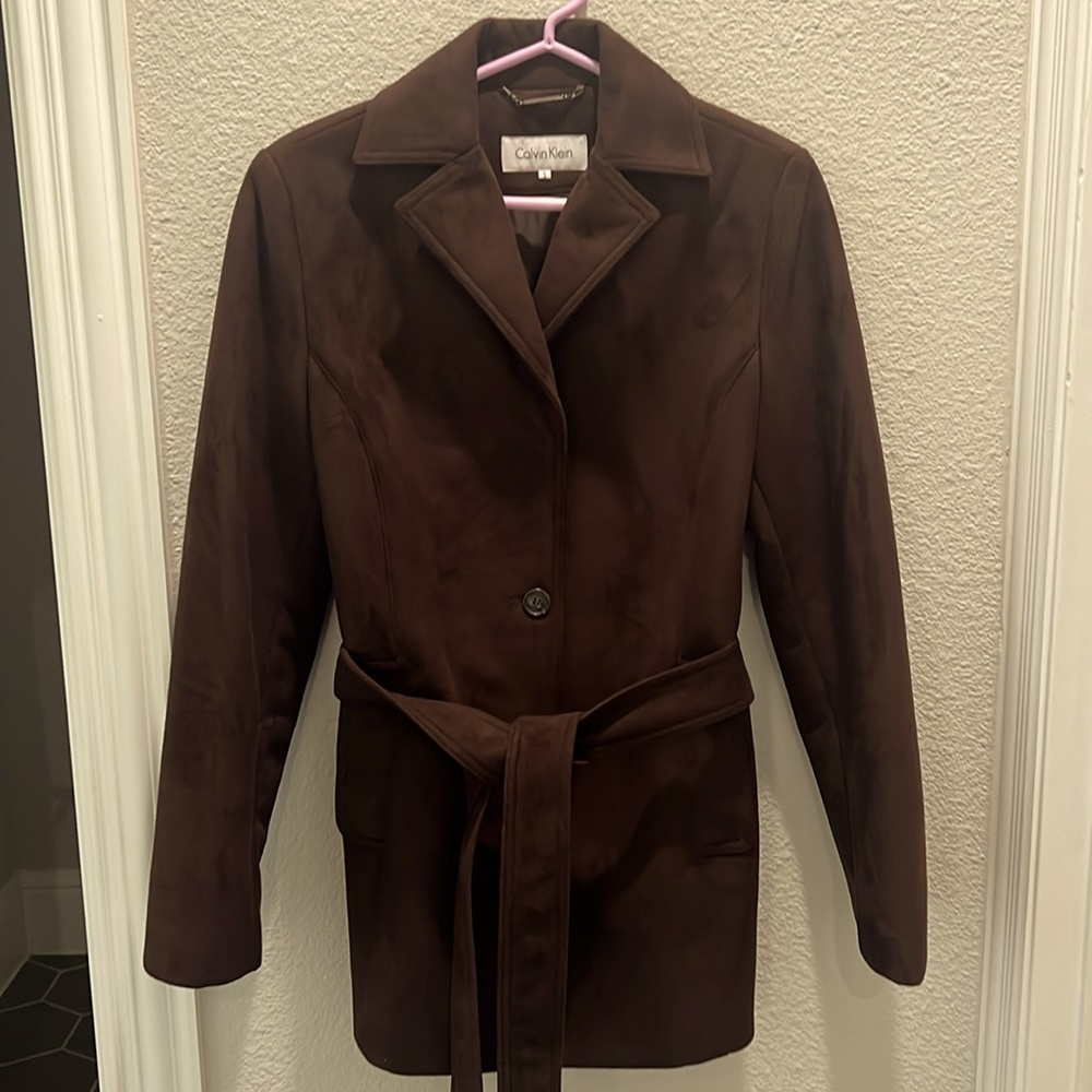 NWOT Calvin Klein fully lined sueded belted coat. Soft and cozy!